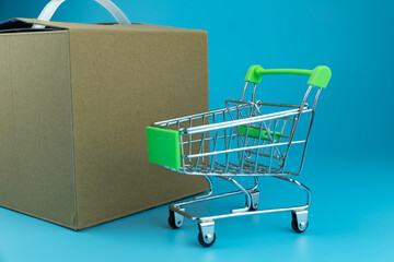 Shopping cart and cardboard box