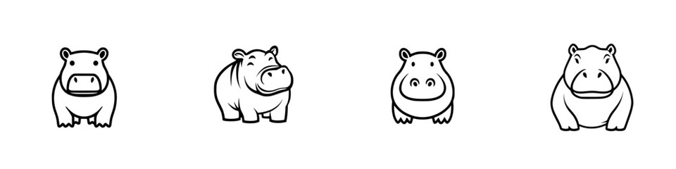 Fototapeta premium Vector illustration icons of hippos in various playful poses for creative design purposes