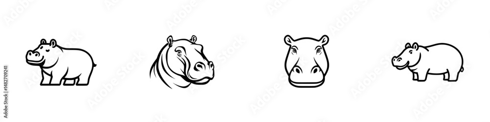 Poster vector illustration icon collection of a hippo in different poses and angles showcasing its unique f