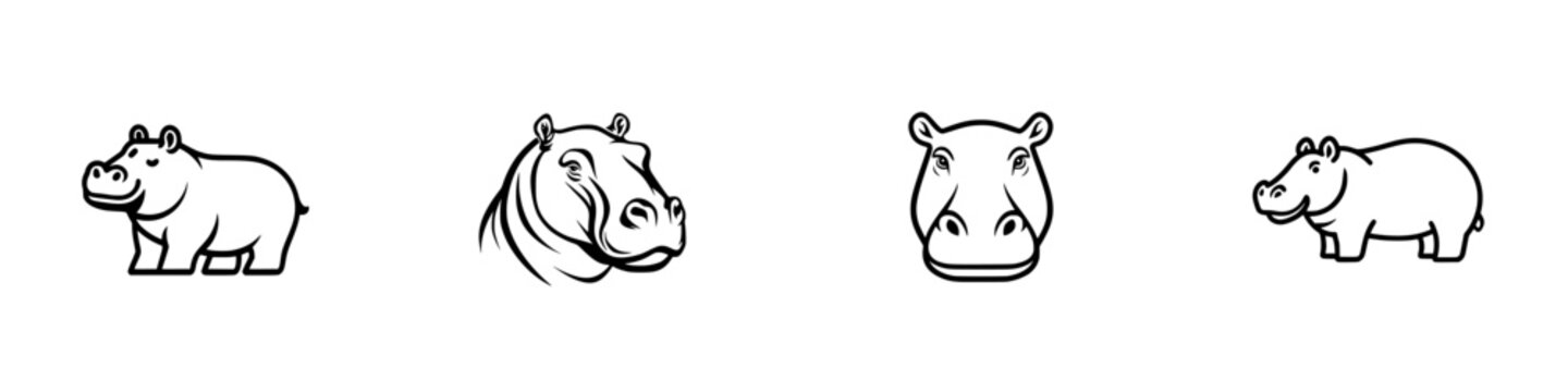 Vector illustration icon collection of a hippo in different poses and angles showcasing its unique features and characteristics