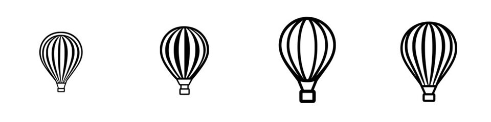 Hot air balloon vector illustration icons displaying various sizes and styles suitable for designs, graphics, and educational materials