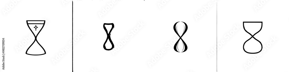 Poster unique vector illustration icons of hourglasses representing time and flow in a minimalist style for