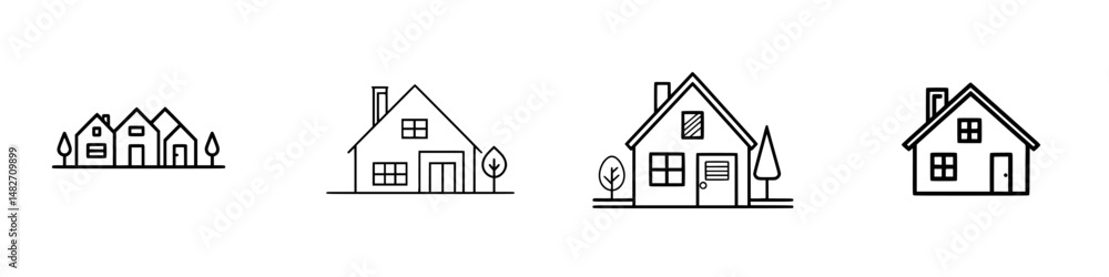 Poster various vector illustrations of house icons showcasing different designs and styles with simplified 