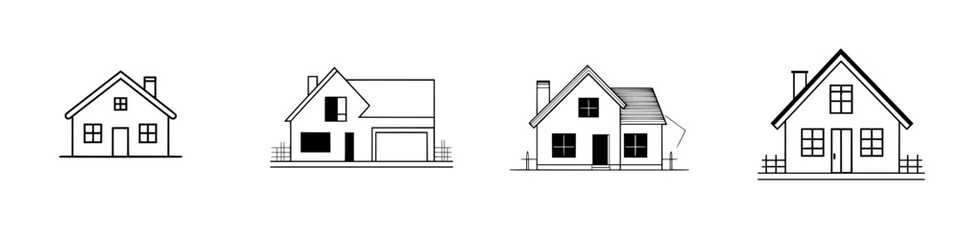 Vector illustration of various house designs showcasing unique architecture styles and structures suitable for residential living