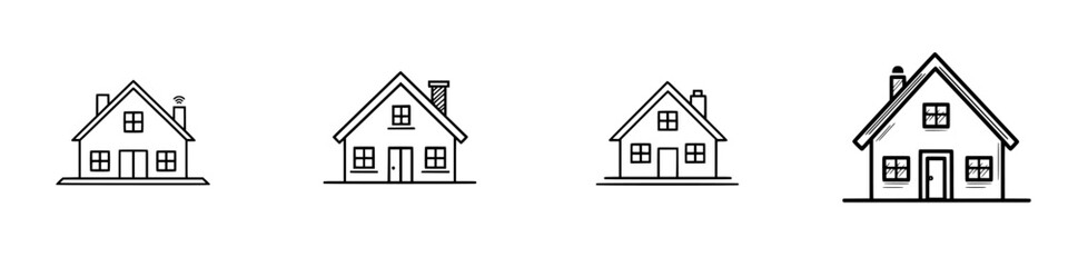 Vector illustration of four distinct house designs showcasing various architectural styles and features for design inspiration