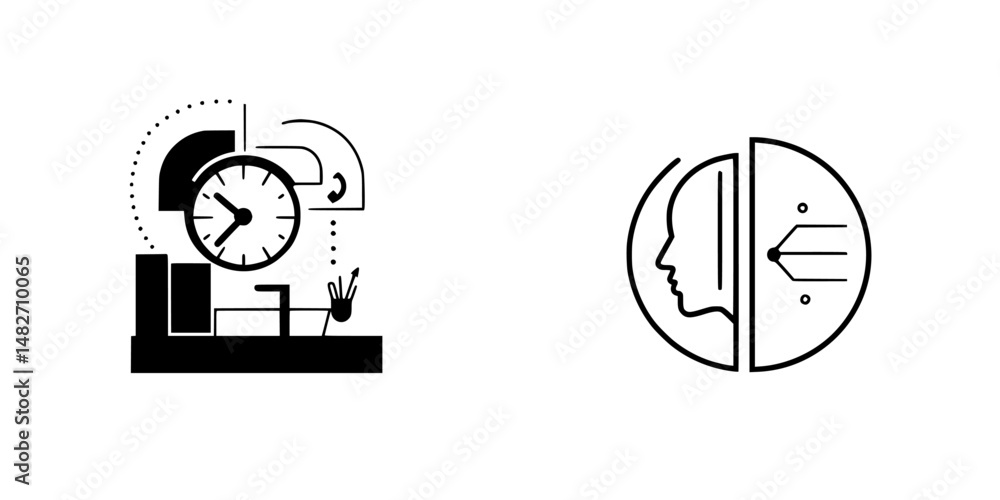 Poster vector illustration icons depicting time management and personal development concepts in a minimalis