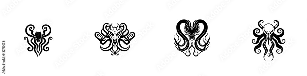 Poster octopus vector illustration icons showcasing unique designs with intricate patterns and flowing tent
