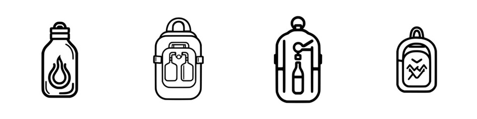 Obraz premium Vector illustration of outdoor adventure gear including water bottles and backpacks for hiking and camping activities