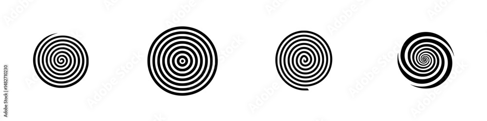 Poster vector illustration of spiral patterns showcasing varying designs and orientations suitable for grap