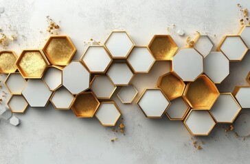 Abstract geometric honeycomb-like pattern, gold accent