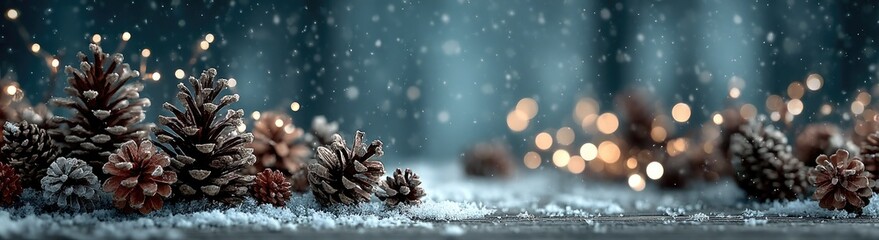 Naklejka premium Winter Pinecones Scene (1)