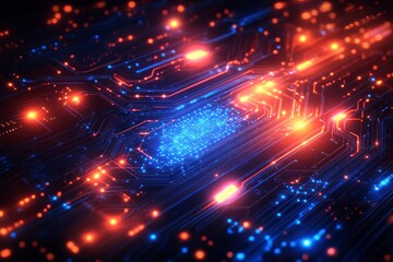 Fototapeta premium Abstract glowing lines data flowing on a circuit board