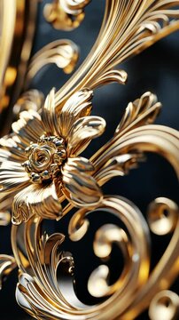Ornate golden floral motif with intricate swirling design in motion