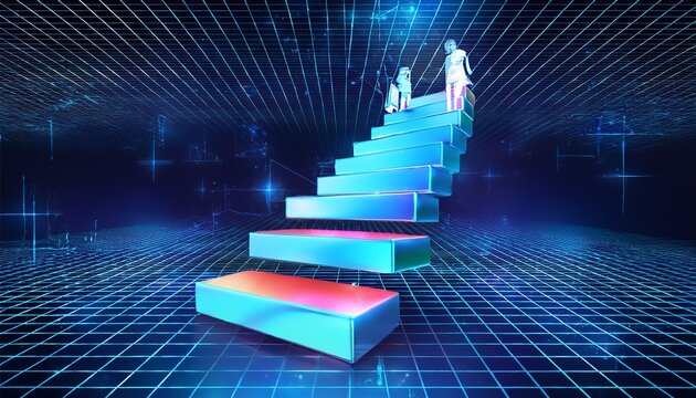 career change coaching program visualized as 3d career ladder in virtual space 3d illustration