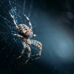Intricate spider with detailed patterns rests in its web, captured in stunning close-up.