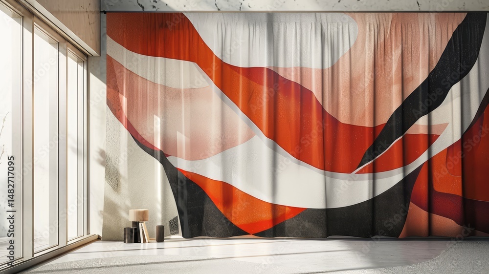 Poster abstract digital art with multicolored overlapping shapes. digital artwork of overlapping curve wave