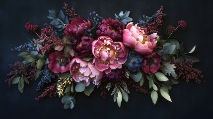 arrangement of a peony bouquet, showcasing the intricate layers and soft petals, perfect for a romantic aesthetic