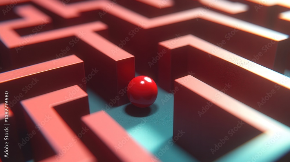 Poster rolling ball navigating steep slopes and tight spaces to find the exit