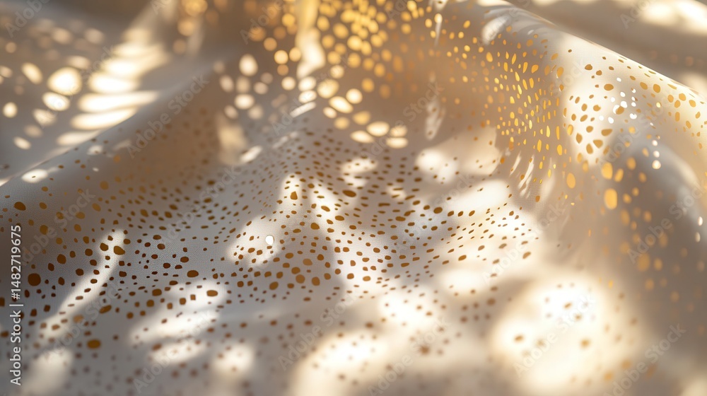 Poster gift wrapping paper with perforations, creating an intricate and elegant pattern, the light shining 