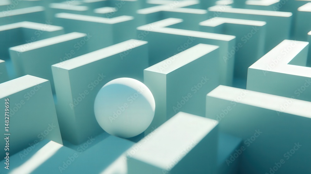Poster rolling ball navigating steep slopes and tight spaces to find the exit