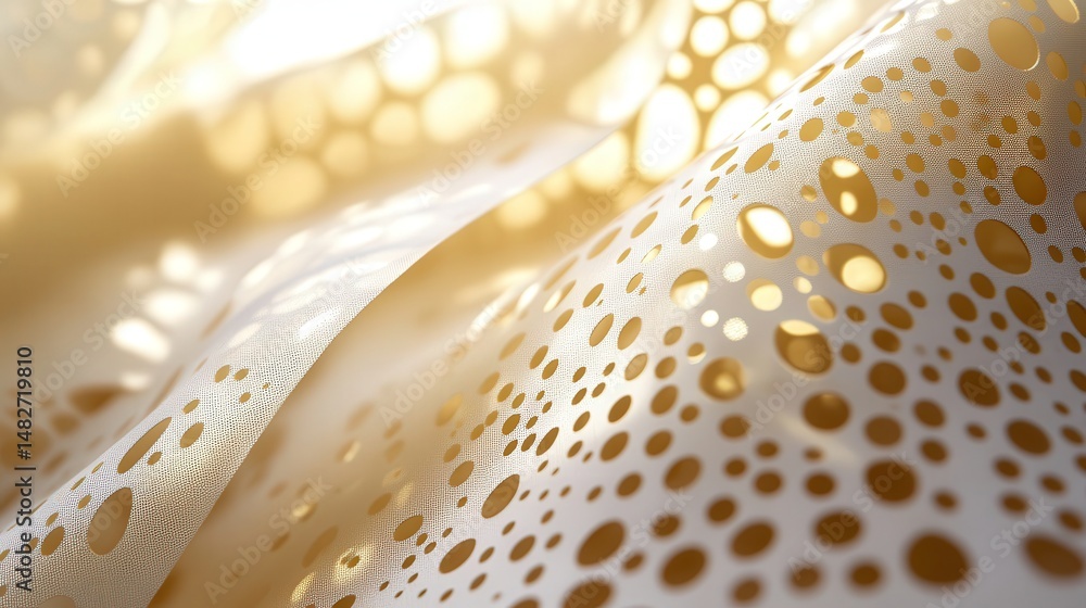 Poster gift wrapping paper with perforations, creating an intricate and elegant pattern, the light shining 