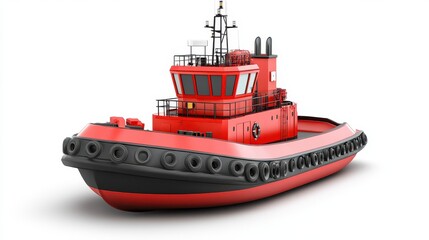 Fototapeta premium A tugboat clipart, port assistance element, 3D illustration, navy and red, isolated on white background