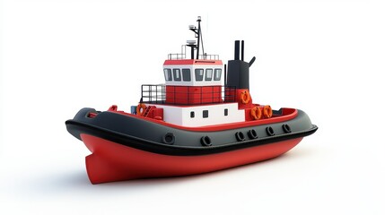Fototapeta premium A tugboat clipart, port assistance element, 3D illustration, navy and red, isolated on white background