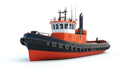 Obraz premium A tugboat clipart, port assistance element, 3D illustration, navy and red, isolated on white background