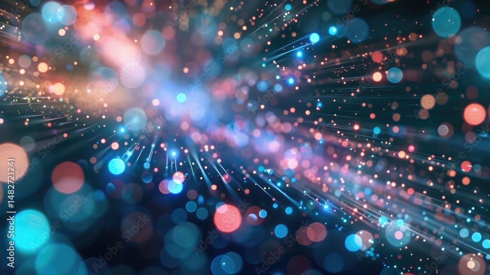 Poster abstract picture micro light sparkling particle represent data flow vivid flowing wave with high tec