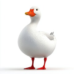 Obraz premium Fluffy White Cartoon Duck on White Background