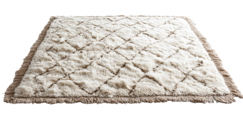 Luxury cream carpet with geometric diamond design isolated on white transparent background