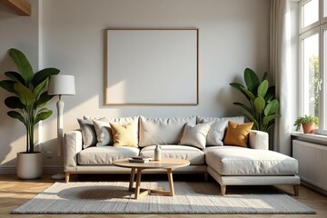 Cozy living room with stylish throw pillows and modern decor, natural light , comfortable, home decor