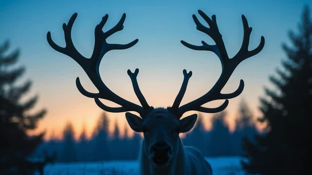 Regal reindeer antlers silhouetted against the sky, highlighting the serene elegance of wildlife and nature.