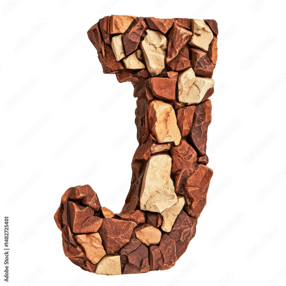 Poster creative letter j made from multicolored stones arranged in a textured artistic composition for desi