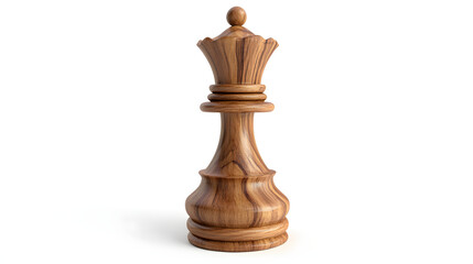 Chess Queen Piece With Elegant Design And Realistic Wood Texture On White Background.