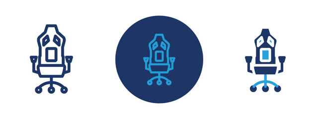 Set of 5 pixel perfect colored Gaming armchair icon with 1 unexpanded, 1 silhouette,  Modern, ergonomic gaming chair with high back and headrest.