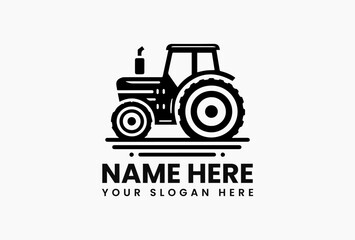 Black and white silhouette of old-fashioned agricultural tractor with prominent wheels on clean background. Farming history concept