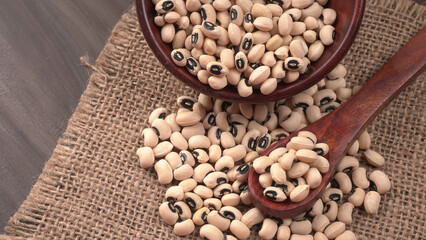 Uncooked black eyed peas. Health food concept.
