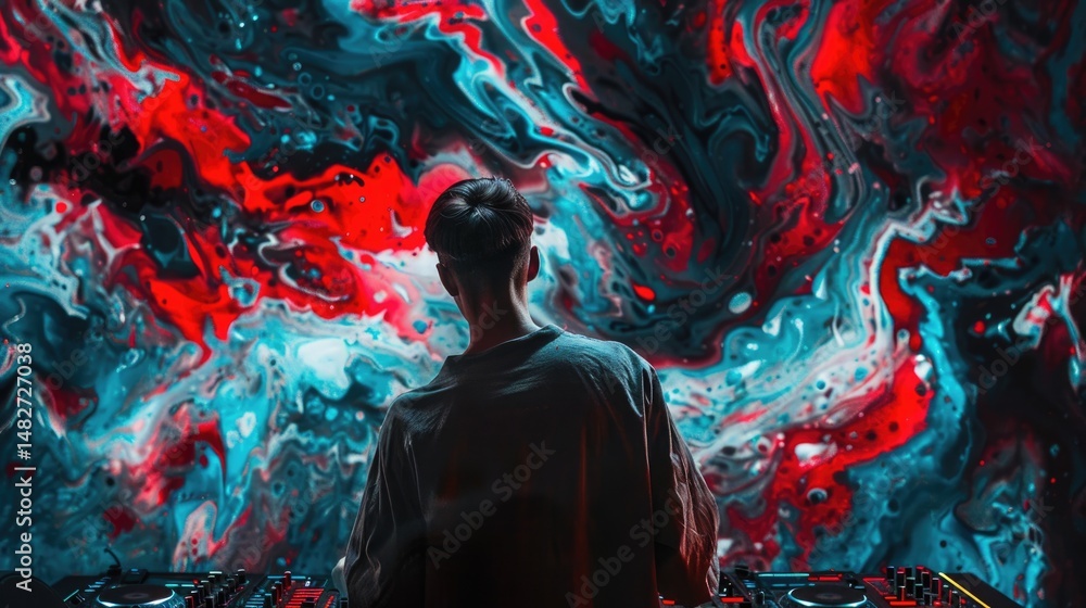 Poster abstract red and blue swirling pattern. abstract image of watercolor fluid texture with blue and red