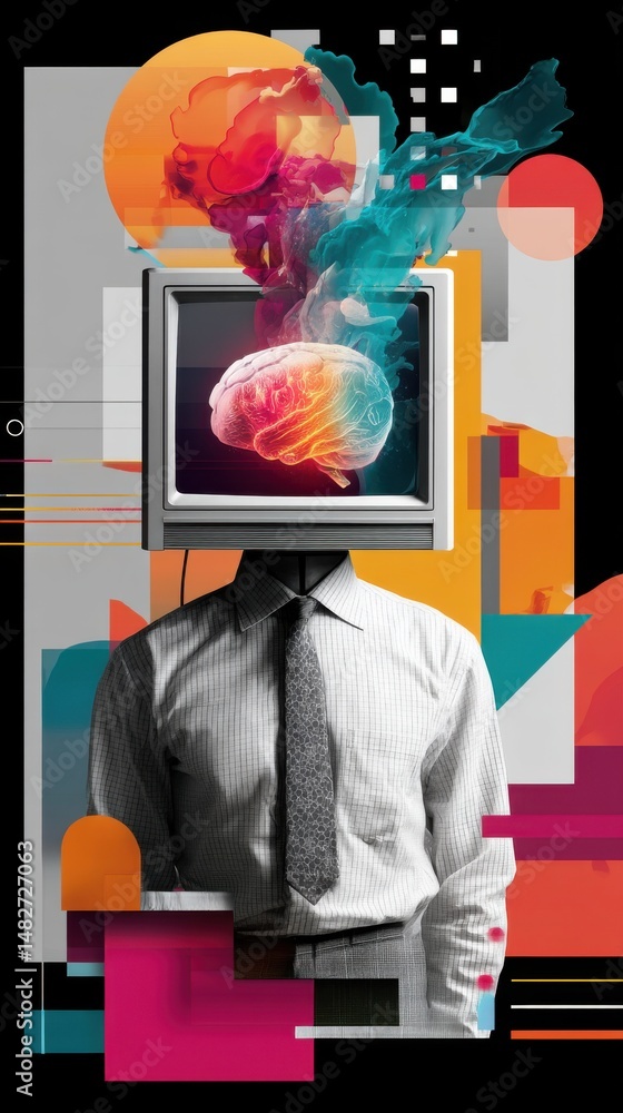 Poster a surreal digitally manipulated portrait that visually represents the complexities and creativity of
