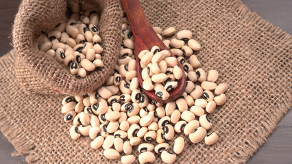 Uncooked black eyed peas. Health food concept.