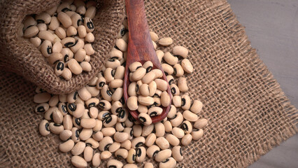 Uncooked black eyed peas. Health food concept.