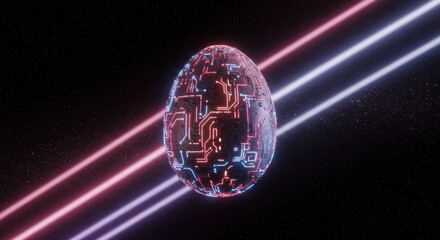 Circuit Egg in Space with Neon Lines