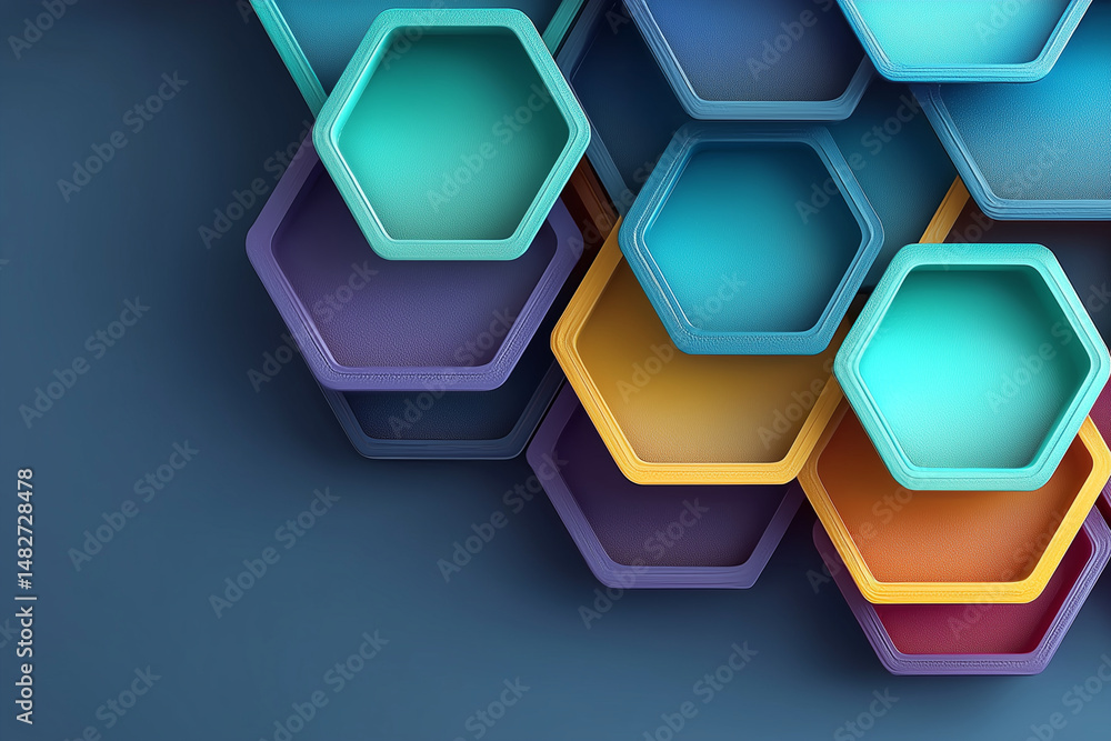 Poster colorful hexagon pattern design abstract geometric background with vivid hues and 3d texture