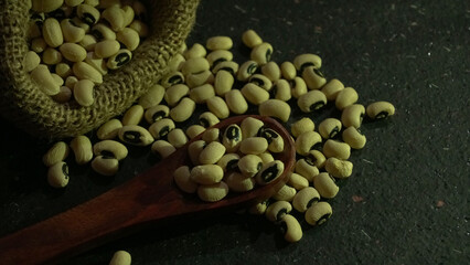 Uncooked black eyed peas. Health food concept.