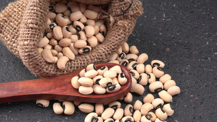 Uncooked black eyed peas. Health food concept.