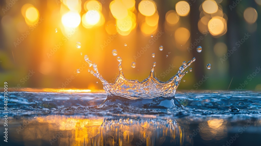 Poster mesmerizing water splash frozen in time forming a beautiful crown like shape with intricate reflecti