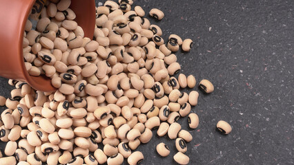 Uncooked black eyed peas. Health food concept.