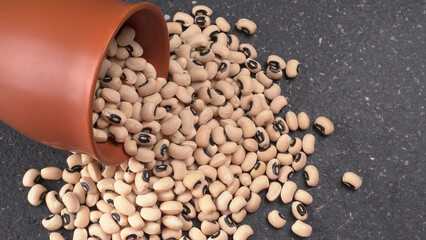 Uncooked black eyed peas. Health food concept.
