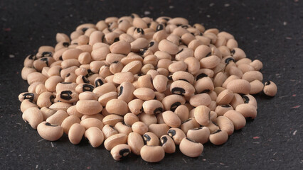 Uncooked black eyed peas. Health food concept.